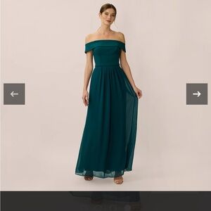 Adrianna Papell Off The Shoulder Crepe Chiffon Gown With Soft Skirt In Hunter